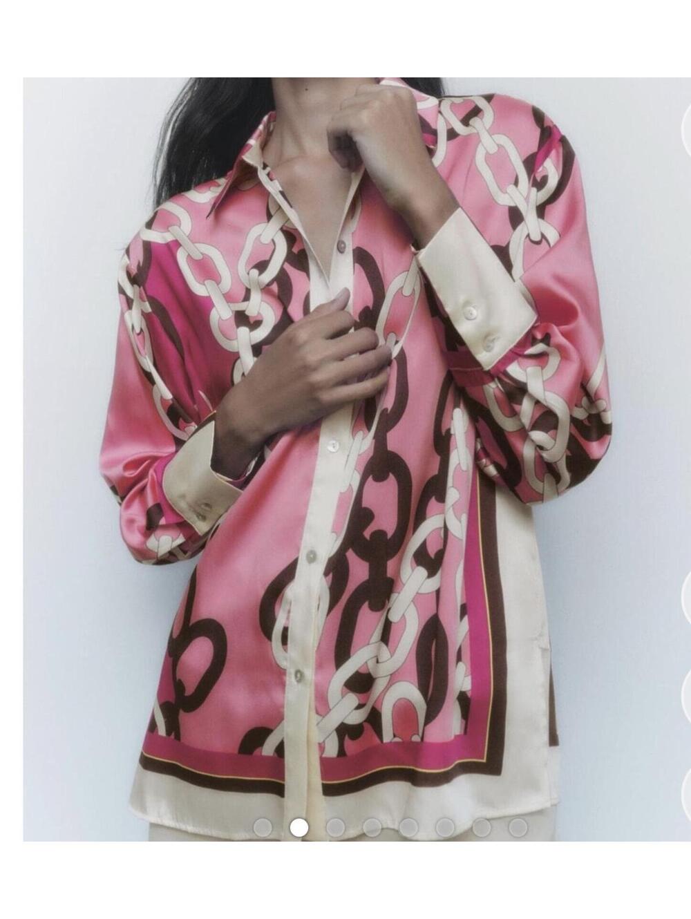 Zara  Pink-multicolor chain print top size small - Picture 2 of 9